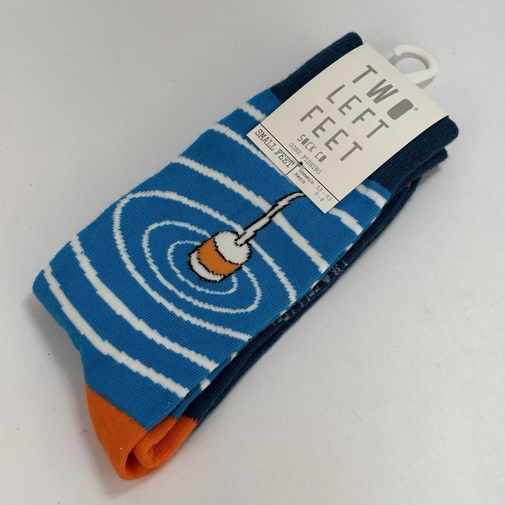 Gone Fishing Socks Two Left Feet Unisex Socks Blue Small - W 5.5-9.5/ M 5-8 NWT